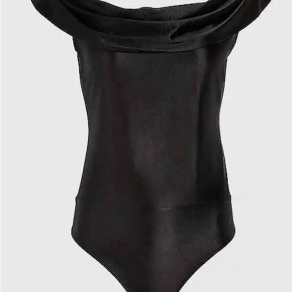 Express Black Satin Cowl Neck Thong Bodysuit Size M New with Tags - Picture 4 of 4